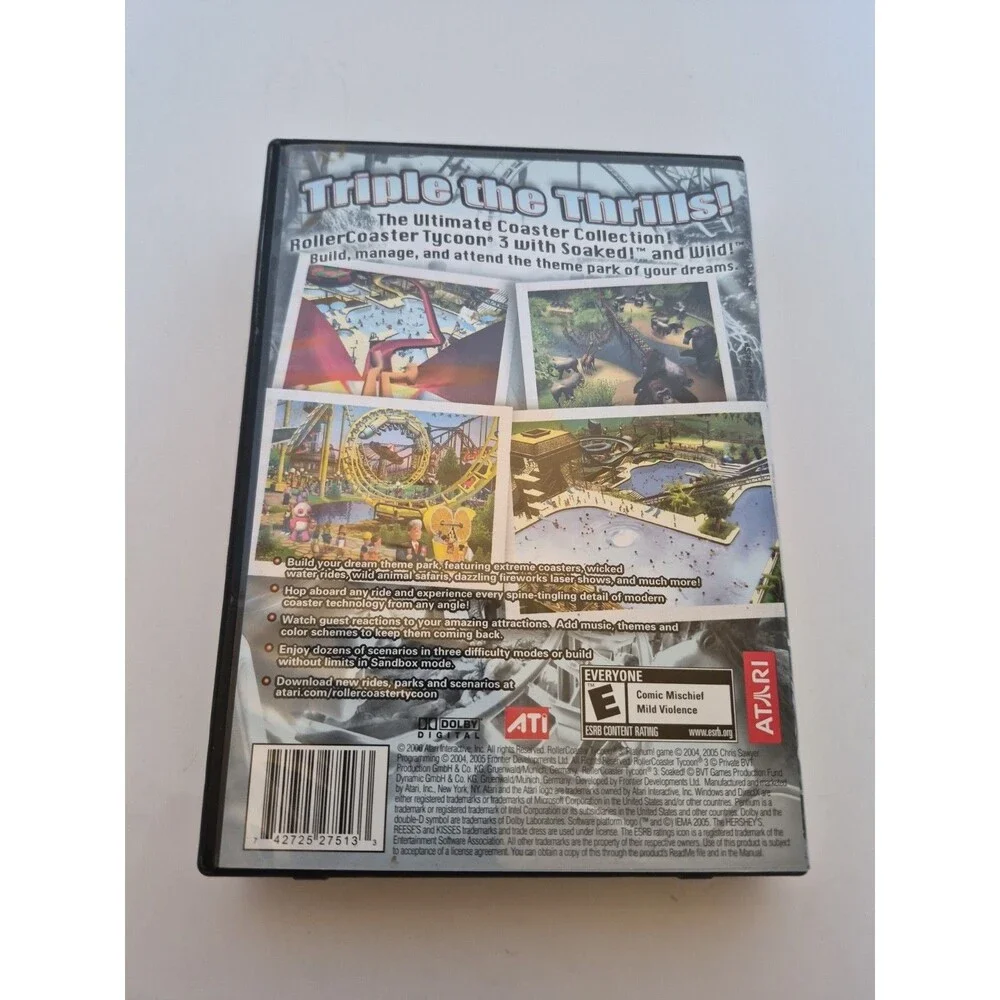 RollerCoasterTycoon3 Platinum PC Game Box Case Discs Atari Soaked Wild Expansion